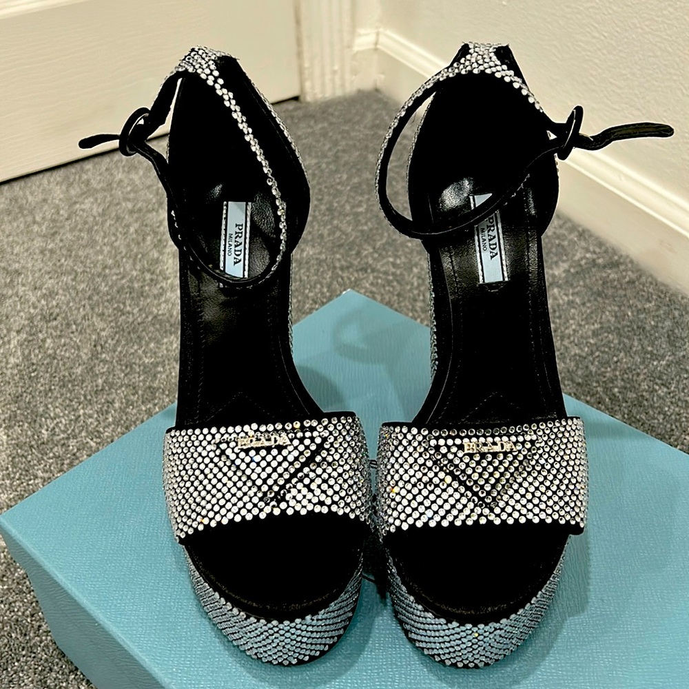 Prada crystal ankle strap platforms - size 37